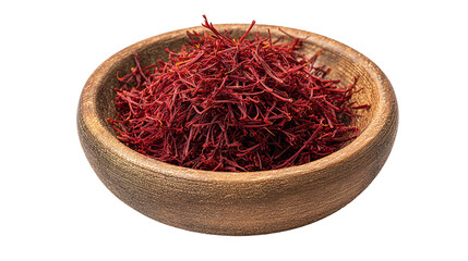 Fototapeta premium Aromatic Saffron Strands in Wooden Dish – Luxurious Culinary Ingredient