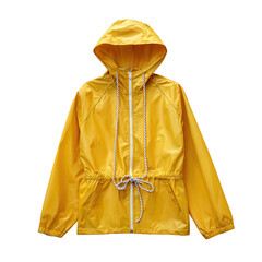 Bright yellow hooded jacket, front view
