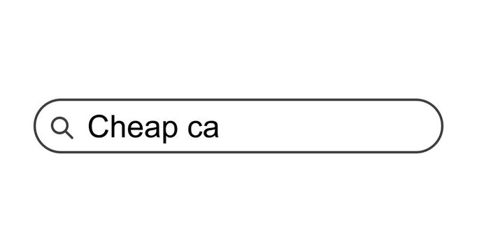 Typing phrase "cheap car insurance" into search box, search bar close-up, searching low-cost and budget auto insurance tips, footage