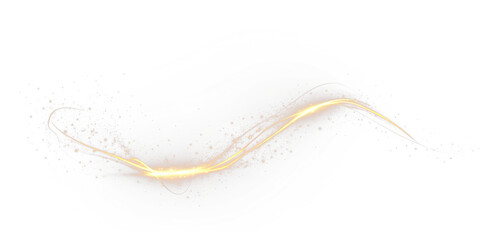 Line, yellow, sparkle, spark, flare luminous yellow PNG with curved star trail. PNG Overlay with transparent glow effect for golden swirl, magic light, and sparkle accents.