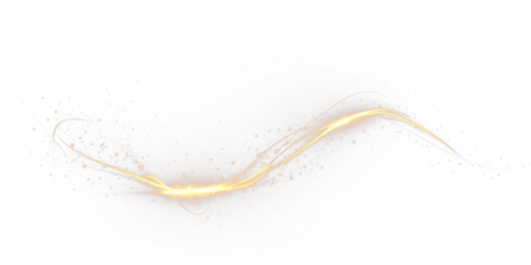 Line, yellow, sparkle, spark, flare luminous yellow PNG with curved star trail. PNG Overlay with transparent glow effect for golden swirl, magic light, and sparkle accents.