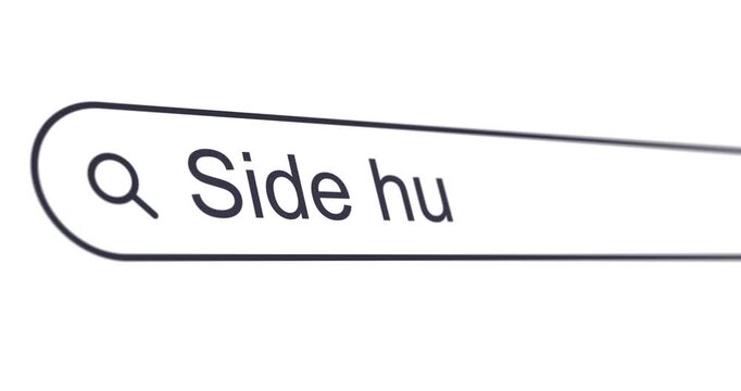 Typing words Side Hustle into search box, looking for side job and extra income information, side gig tips, search bar close-up, footage