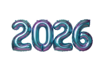 2026 metallic balloon numbers in blue and purple for new year celebration
