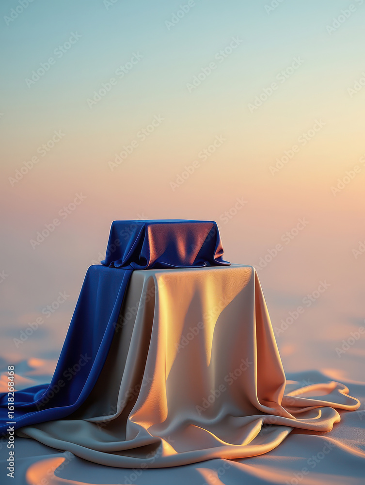 Aufkleber a draped display stand with fabric in soft lighting