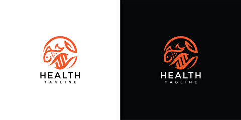 DNA health and medical fish logo design, DNA medical inspiration logo