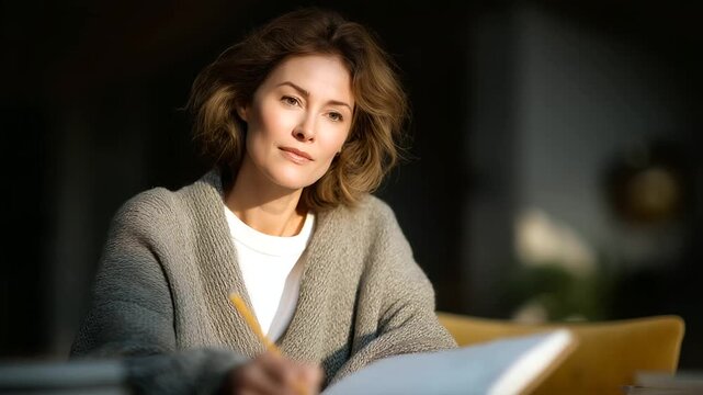 A writer revising a manuscript with natural light filtering in