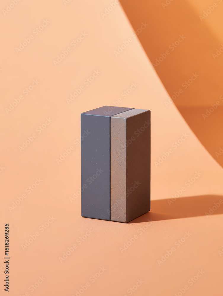 Poster a minimalist composition featuring a geometric block with contrasting colors and textures