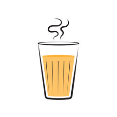 Vector illustration of Indian cutting chai served in a traditional glass with hot steam. Minimalist flat design perfect for tea lovers, cafe menus, desi artwork, and chai-themed graphics.