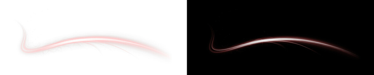 Wind, red, line, magic, beam curved red light trail PNG with glowing energy swirl. Transparent PNG Overlay for dynamic vortex, futuristic beam, sparkle, and light effects.