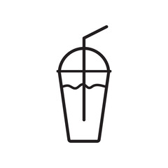 Black silhouette of a dome-lid beverage cup with a straw and liquid fill. Ideal for cafe menus, drink icons, summer graphics, fast food branding, and minimalist design projects.