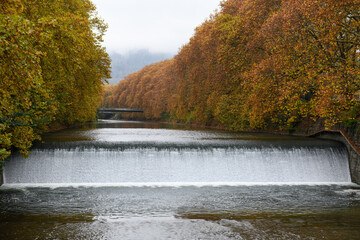 Autumn landscape of river Sihl on Zurich, Switzerland