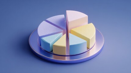 Obraz premium A visually striking D pie chart with segments that appear to float above a sleek surface, representing different data categories, creating a modern aesthetic.