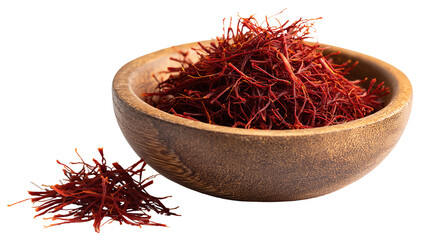 Fototapeta premium Aromatic Saffron Strands in Wooden Dish – Luxurious Culinary Ingredient