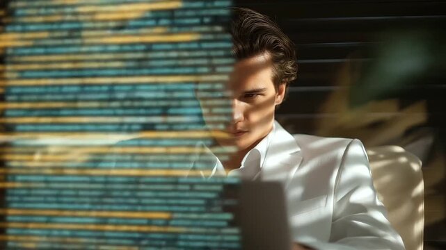 Coder debugging a failed program in a tech room with error logs