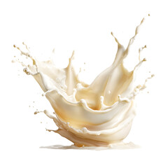 Dynamic splash of creamy white liquid or milk creating an artistic crown shape isolated on transparent background