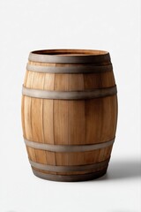 Obraz premium Wooden barrel with metal hoops on white background