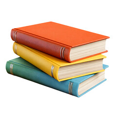 Fototapeta premium Stack of three vintage hardcover books with colorful spines isolated on transparent background