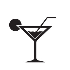 Black silhouette of a cocktail glass with straw and citrus garnish. Perfect for bar menus, party invites, drink icons, and summer-themed designs. Clean, minimal, and versatile vector.