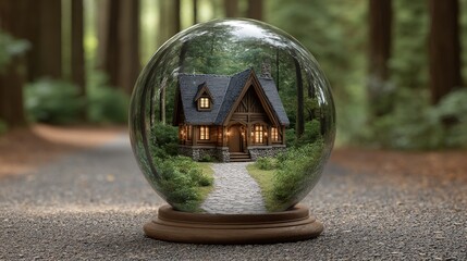 Happy home in a glass ball cozy life insurance protection enchanted forest setting