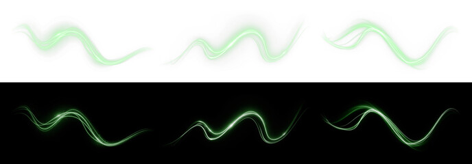 swirl, line, wind, light, wave swirl, line, wind, light, wave PNG Overlay. Transparent glowing spiral with green energy, sparkle, and dynamic motion. Perfect for elegant, futuristic, or festive 
