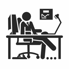 Office Worker Using Computer at Desk Icon