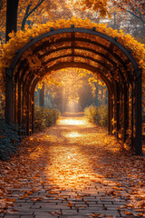 Obraz premium Yellow leaves scattered on a pathway.