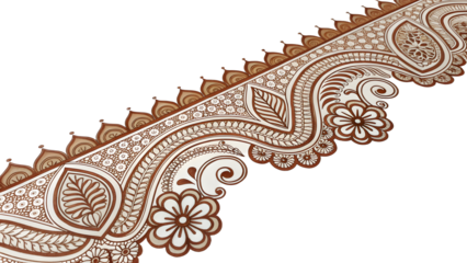 A henna design border with floral and decorative elements isolated on transparent background