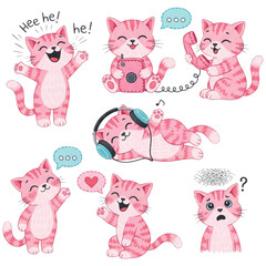 Playful pink kitten in diverse actions and expressions, offering a range of cute, heartwarming, and lively poses. 