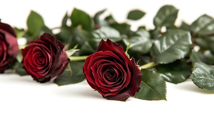 Fototapeta premium Dark red roses on a white background.