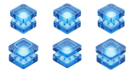 Isometric 3D render of transparent digital data servers glowing isolated on white Representing cloud computing information storage or processing