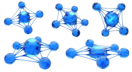 3D render of blue interconnected molecular structures isolated on white for scientific research and educational purposes