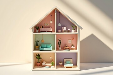 Dollhouse miniature house interior design home decor kids toy concept
