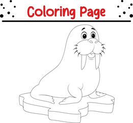 Ocean Animal Coloring Page. Sea Creature black and white cartoon for kids