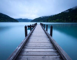 Fototapeta premium serene scene of dock in lake, tranquil 