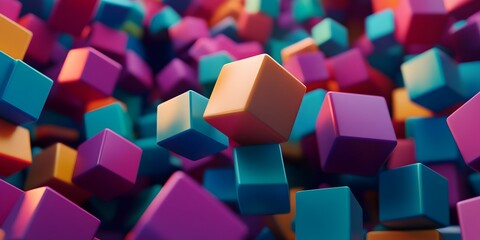 A vibrant array of colorful cubes floating and overlapping in a dynamic and playful arrangement