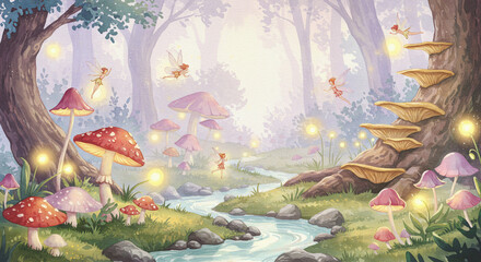 Magical Forest Watercolor Illustration