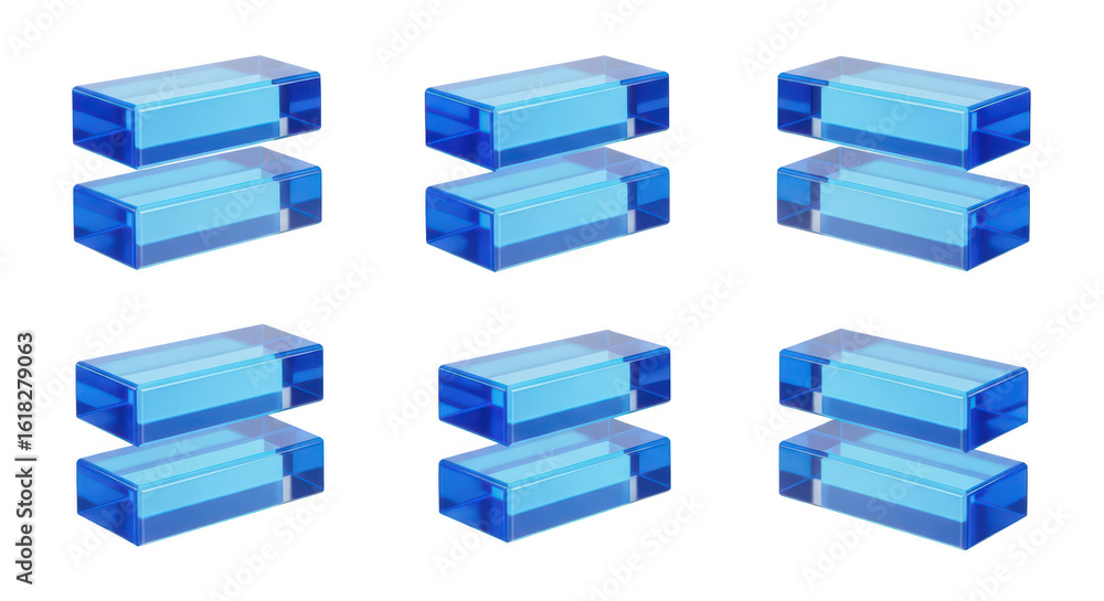 Aufkleber nine blue transparent rectangular blocks arranged on a white backdrop simulating a digital or virtua