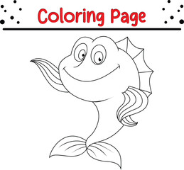 Cute cartoon fish coloring page. Ocean animal coloring book page for kids