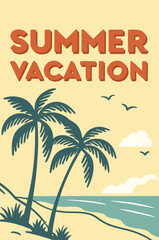 Obraz premium Summer vacation poster with palm trees and ocean illustration