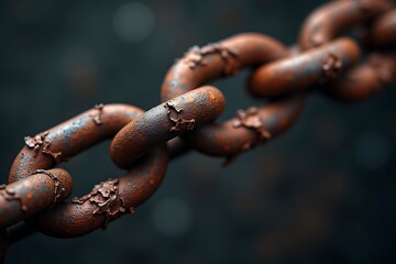 Close up of a heavily rusted metal chain against a blurred background