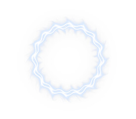 lightning, glowing, frame, border, circle PNG Overlay featuring transparent electric effects. A vivid thunderbolt in blue discharge, perfect for high-voltage energy design accents.
