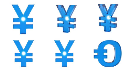 Obraz premium Rendered 3D blue yen/euro currency symbols on white suggesting finance investment and global economy