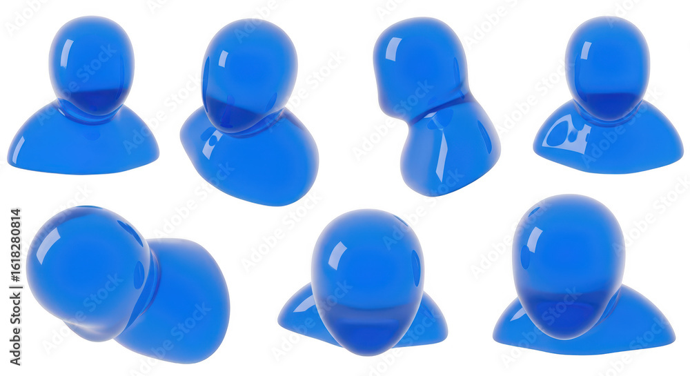 Aufkleber 3d render of blue abstract avatars in various poses against a plain white background ideal for repre