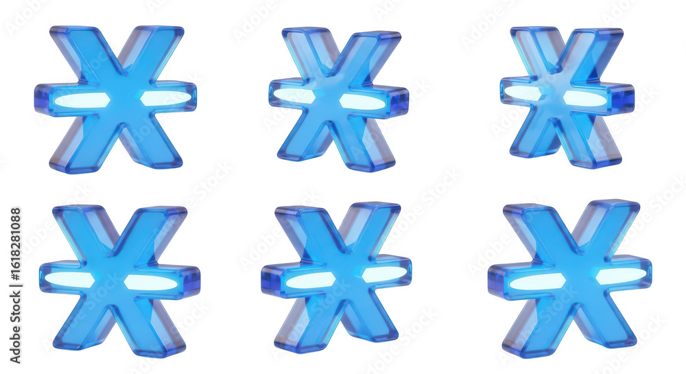 Aufkleber six 3d blue asterisk symbols arranged on a white surface creating a clean futuristic design suitable