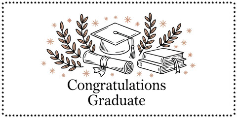 Obraz premium Congratulations Graduate Card with Graduation Cap Diploma and Books