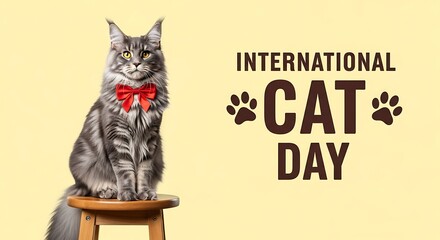 Majestic maine coon cat celebrates international cat day