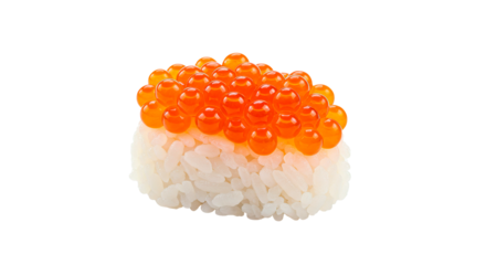 Fresh salmon roe sushi gunkanmaki with rice japanese cuisine gourmet seafood delicacy isolated close up view