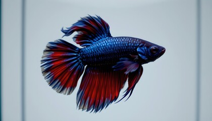 Vivid Blue Fish with Red Tail Swimming Water