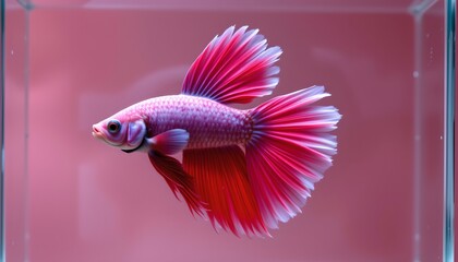 Bright Pink Fish with Red Fins Clear Aquarium Tank