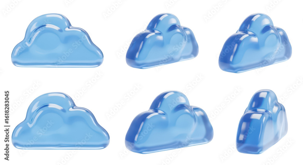Aufkleber rendered blue cloud icons in different perspectives against a white backdrop symbolizing data storag